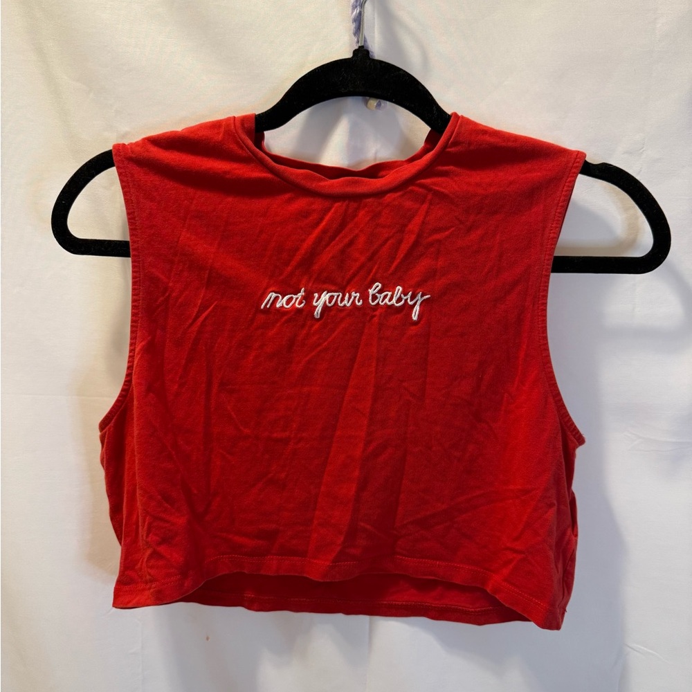 Not your baby Red and White Sleeveless Crop Muscle Tee